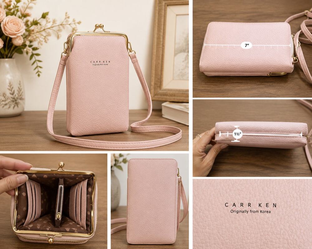 Carr Ken Pink Wallet Crossbody Sling Purse Kiss Lock Phone Bag